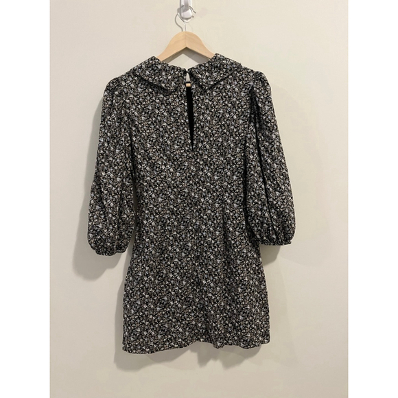 Free People Making Plans Black Blue Floral Mini Dress with Blue Accents Collar - Picture 9 of 11